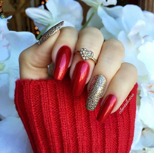 Red Sequin Ball Nails