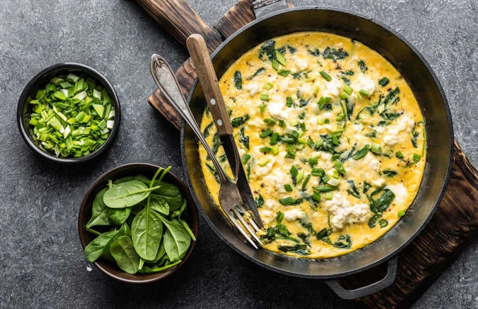 Feta, Spinach, and Caramelized Onion Omelet