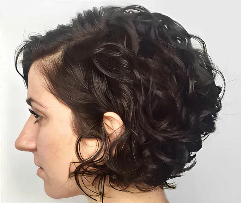 . Jaw length side parted curly bob