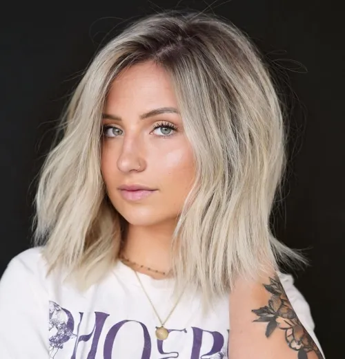  Long Blonde Bob with Shadow Roots