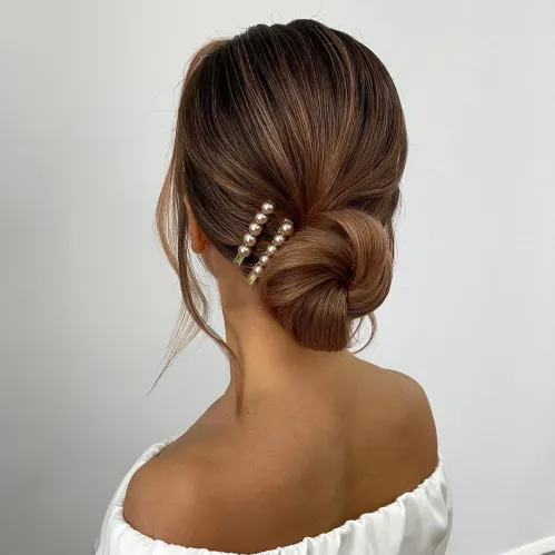 Sleek Knot with Pearl Barrettes