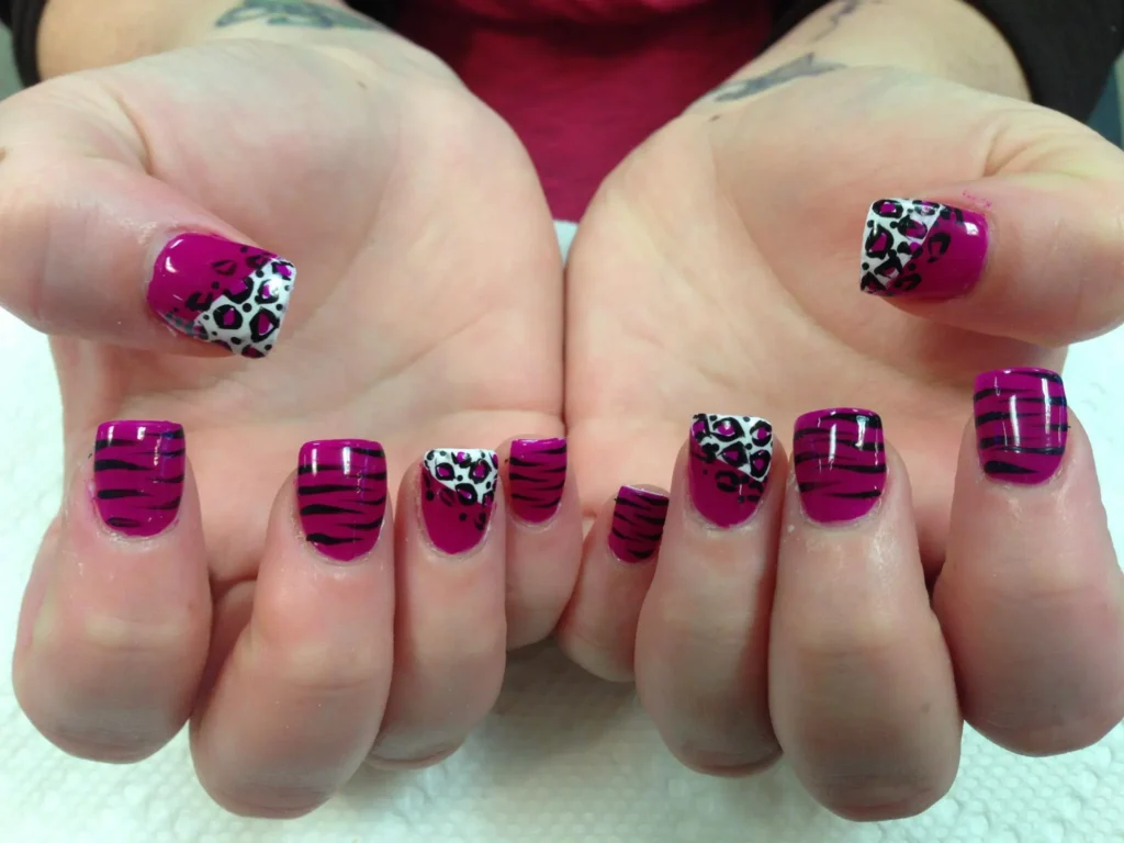 Pink and Black Stripes nails