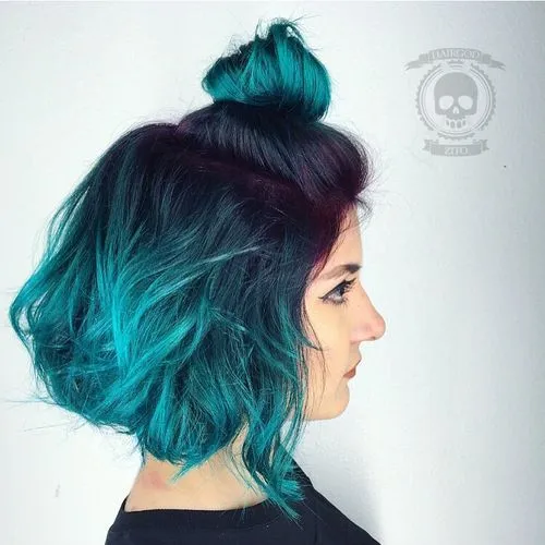 2. Teal Blue Ombre Bob
