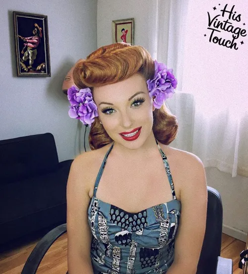 40s Pin Up Hairstyle with Flowers