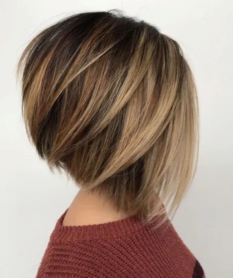 9. Inverted Bronde Bob with Swoopy Layers