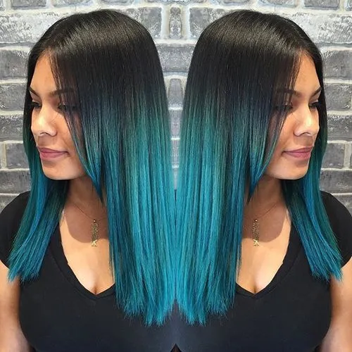 8. Raven Hair with Turquoise Ombre
