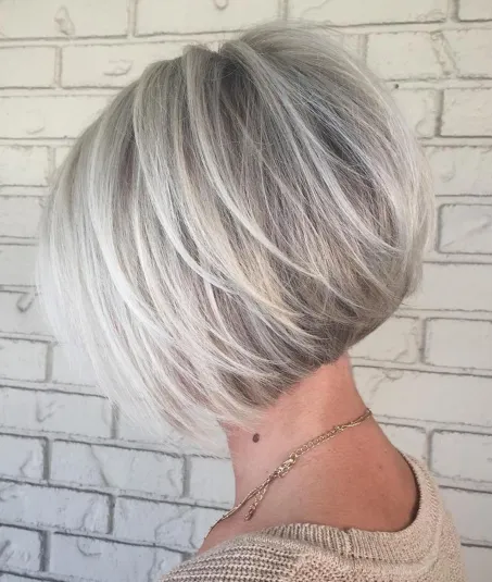 Silver Balayage Bob with Swoopy Layers