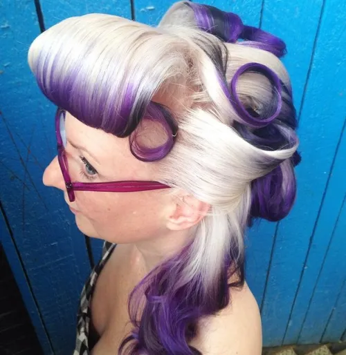  White and Purple Half Updo