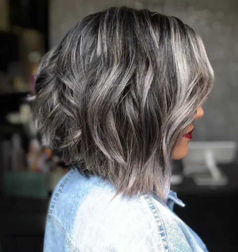 Thick Textured Dark Brown and Silver Bob