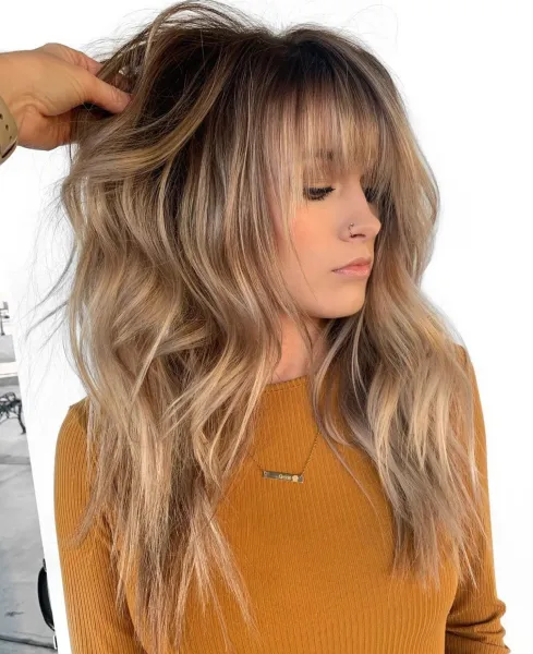 Textured Shag with Warm Brown Balayage