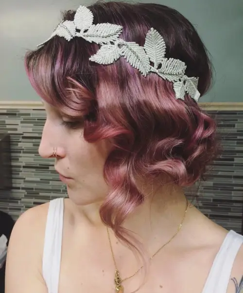 Pink Curly Updo with Leaf Headband