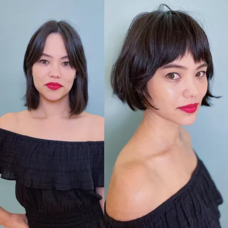 4. Chin-Length Bob with Arched Fringe