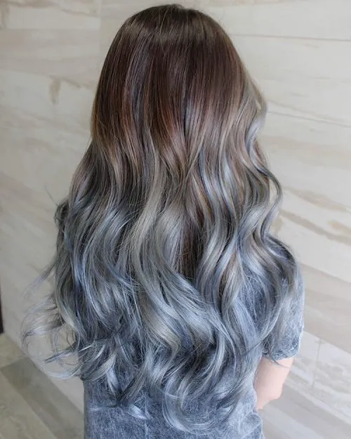 5. Blue Balayage on Black Hair
