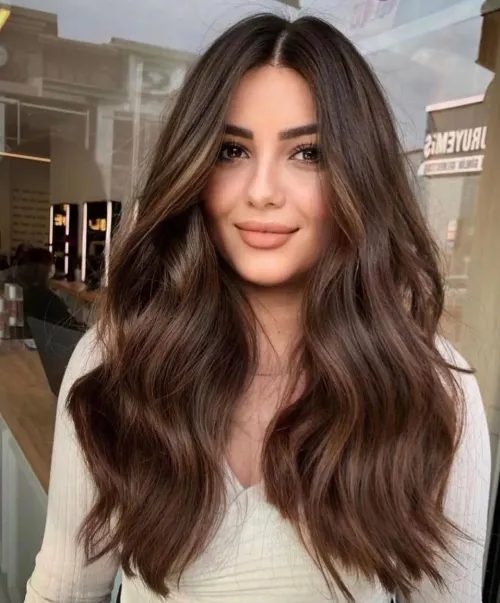 5. Chestnut Brown Hair with Golden Balayage Highlights