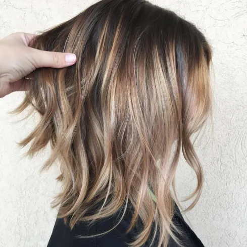 Brown A-Line Lob with Balayage