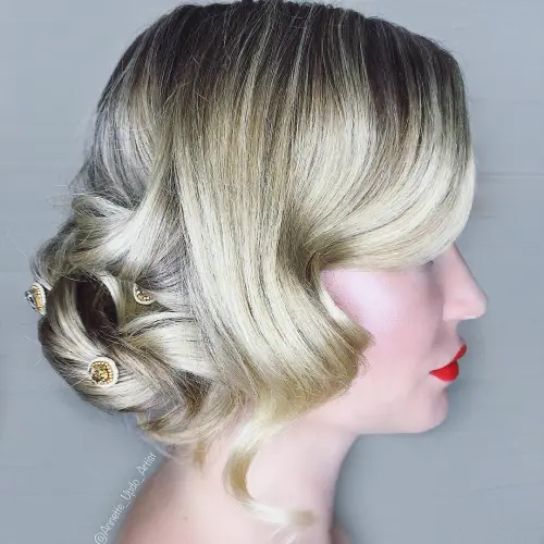  Low Blonde Bun with Jeweled Pins