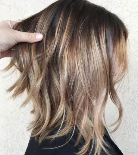 12. Choppy Inverted Lob with Balayage Highlights