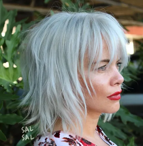  Razored Gray Bob with Bangs