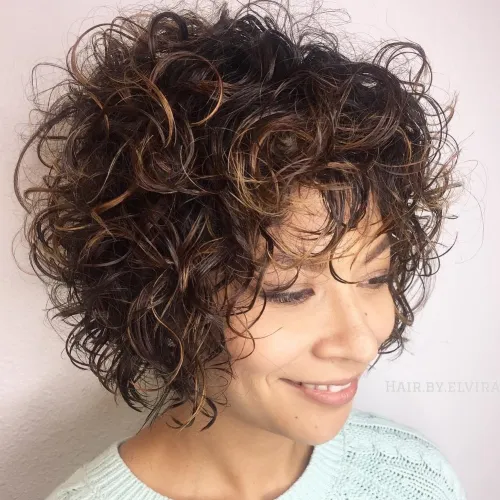 Short Bob with Wispy Curls and Babylights