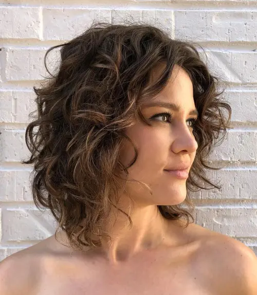 Shaggy Curly Brunette Bob