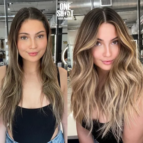 . Brunette Balayage for Thicker Hair Look
