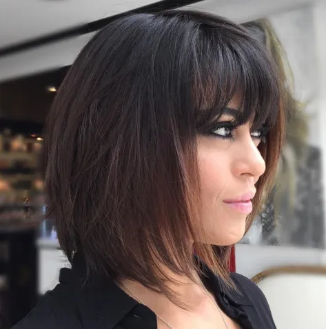 Brunette Feathered Bob with Piece-y Bangs