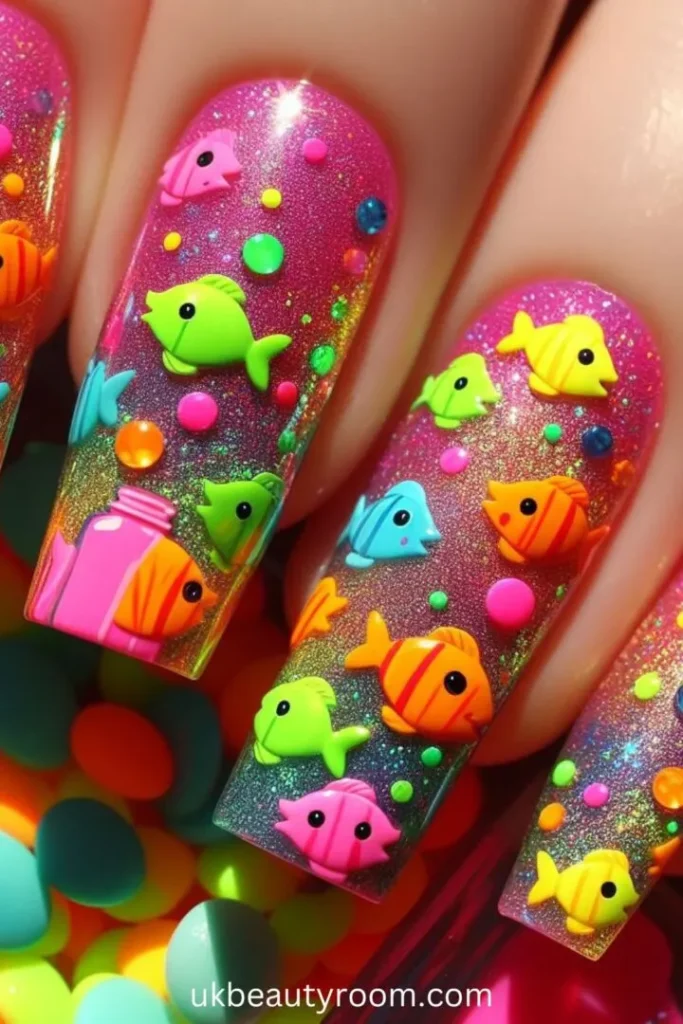 neon fish nail ideas