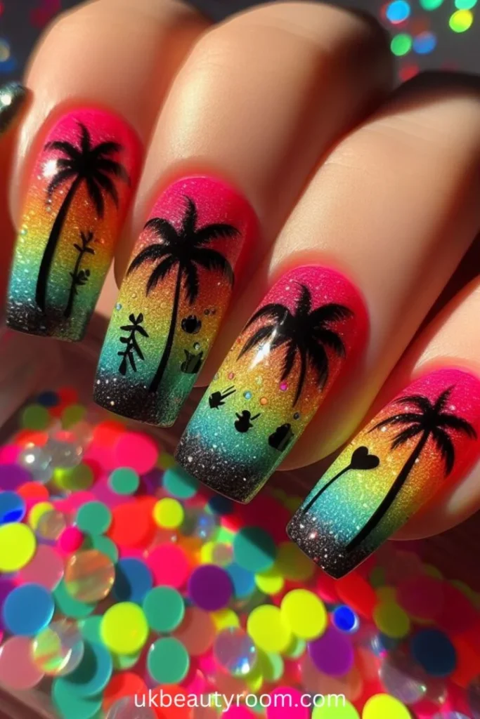 black palm trees nail ideas