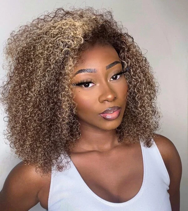 9. Cinnamon & Brown Sugar Babe (Brown Kinky Curls w/ Blonde Highlights)