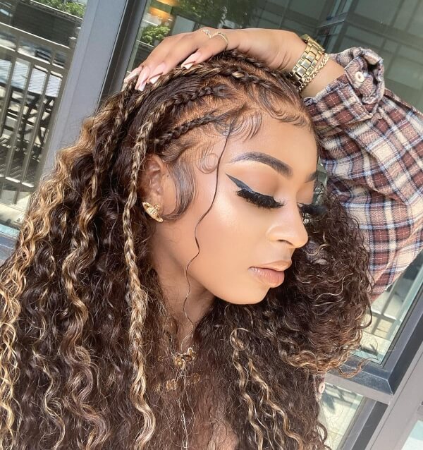 14. Braids ‘n’ Loose Highlight Curls

