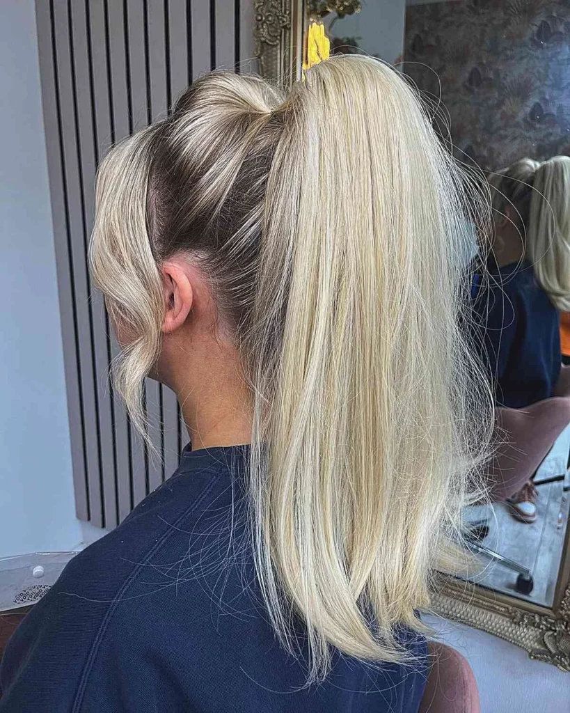 Straight Voluminous Ponytail with Face-Framing Strands