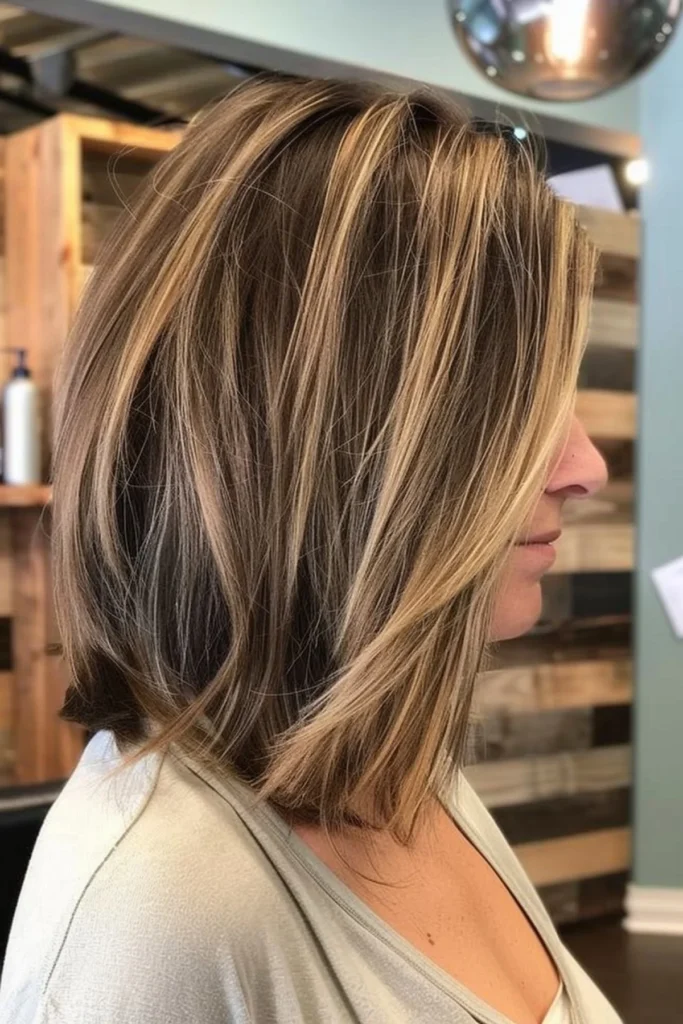 Honey Blonde Highlights on Shoulder Length Stacked Cut