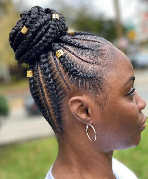 4. Simple Stitch Braided Cornrow Updo
