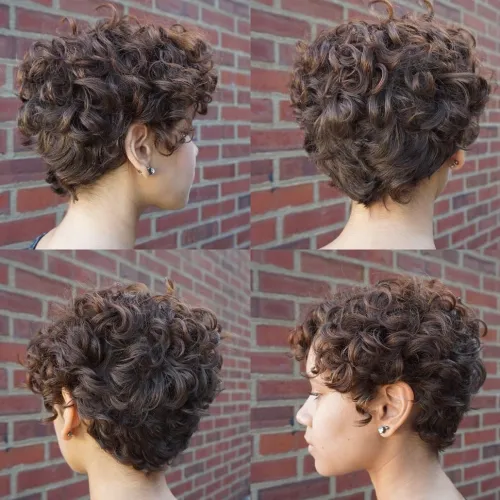 12. Angled Brunette Bob with Tousled Curls
