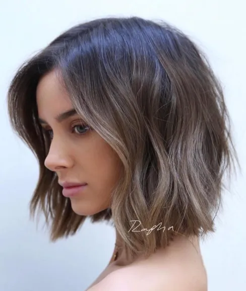 3. Wavy Choppy Ash Brown Bob
