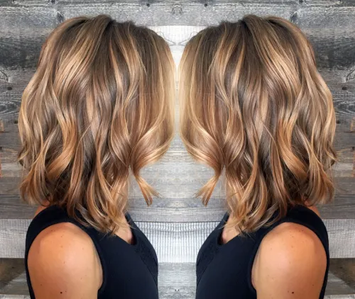 11. Wavy Balayage Lob
