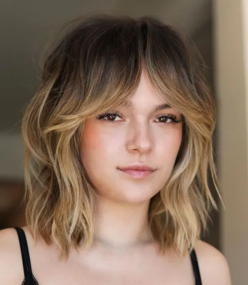 Shaggy Wavy Bob with Curtain Bangs