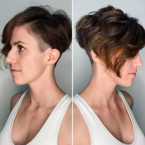 10. Thick Layered Pixie with Long Side Bangs
