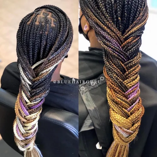 11. Fishtail Braid on Box Braids
