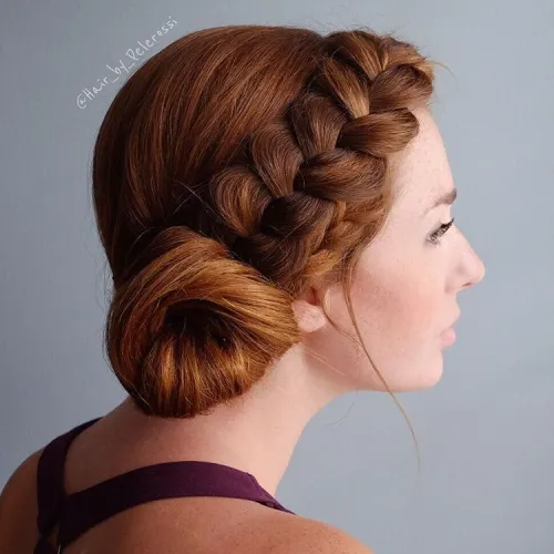 16. Red Dutch Braid-to-Bun
