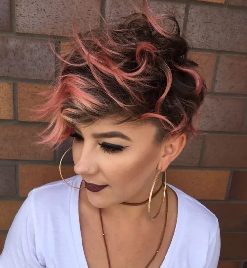 13. Pixie Cut with Rose Gold Streaks
