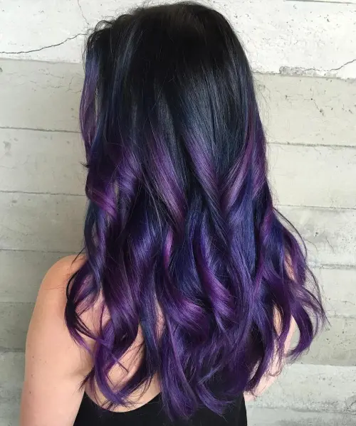 15. Violet Balayage on Dark Base
