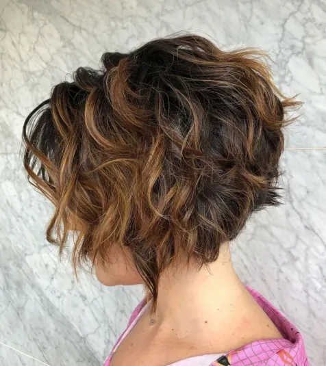 19. Cropped Wavy Dark Bob with Highlights
