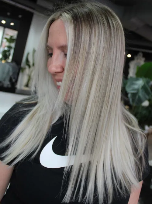 13. Platinum Balayage on Straight Hair
