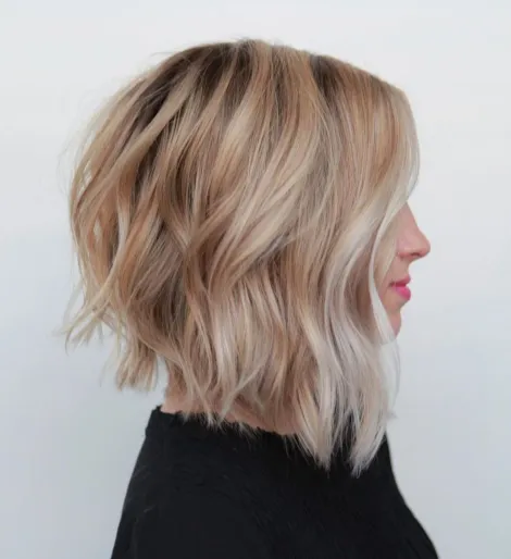 6. Angled Bob with Beach Waves
