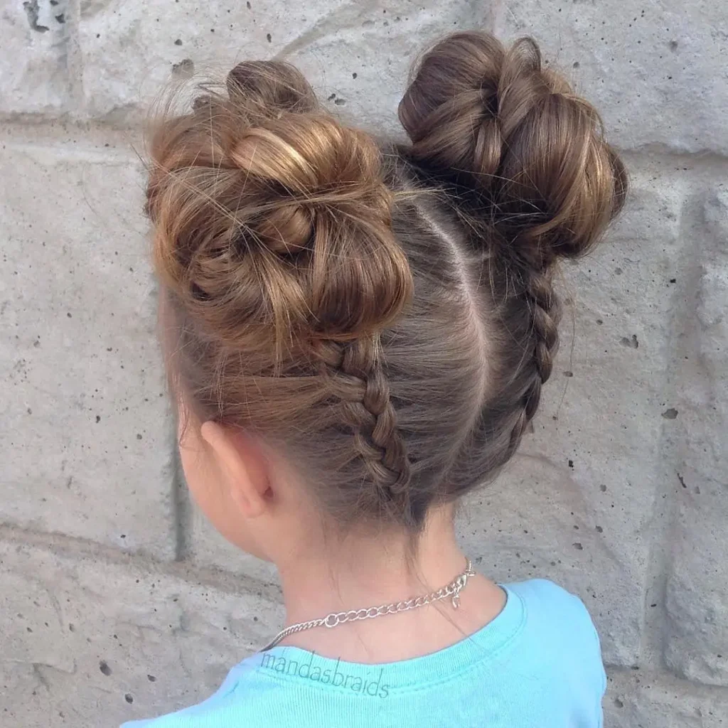 2. Dutch Braids into Voluminous Buns
