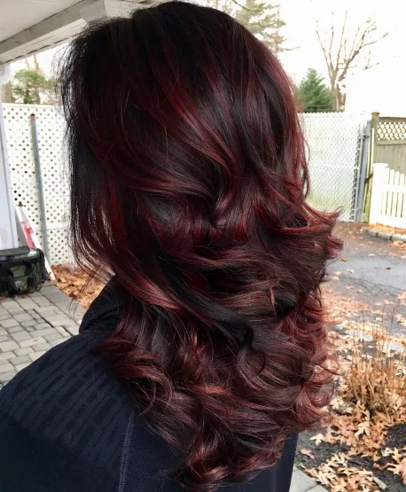 9. Espresso Hair with Red Wine Highlights
