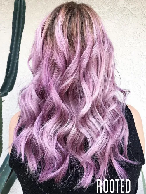 11. Long Chunky Curls for Lavender Hair
