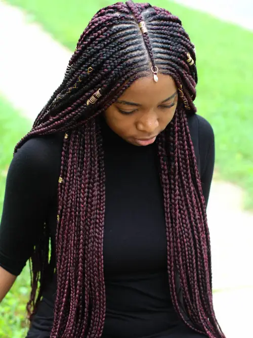 3. Super-Long Dark Braids with Cuffs
