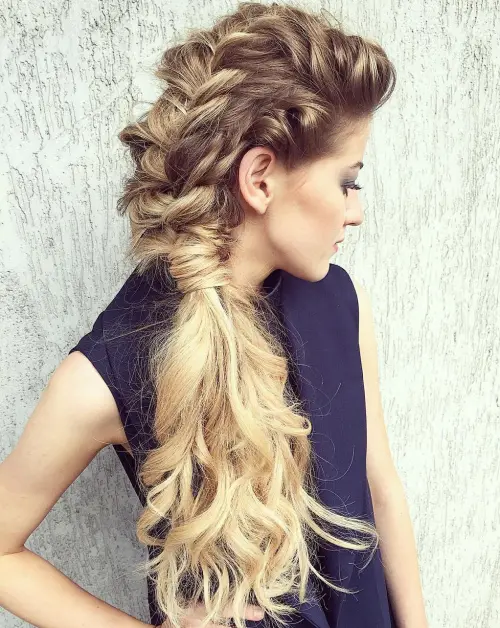 8. Textured Side Braid and Ponytail
